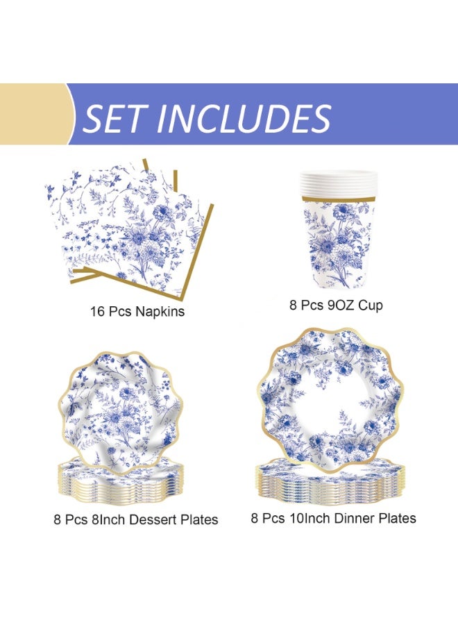 Home Smart Floral Dessert Plates (8" & 10.5"), Cups (9oz, 8 Pcs), Napkins (6.5" x 6.5", 16 Pcs) - Elegant Floral Series Set for Parties, Gatherings, Birthday and Special Occasions - Image 3